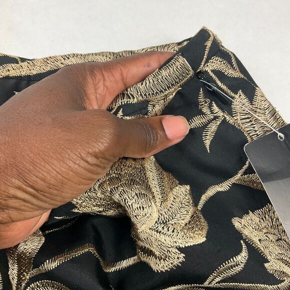 Dana Buchman Womens Silk Pants 8 Black Gold Embroidered Floral Boho NWT Luxe - Picture 9 of 12